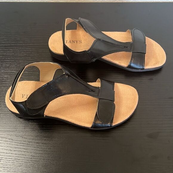Women's Vianys Black Adjustable Sandals - Size 39 - US Size 8 - Picture 3 of 9
